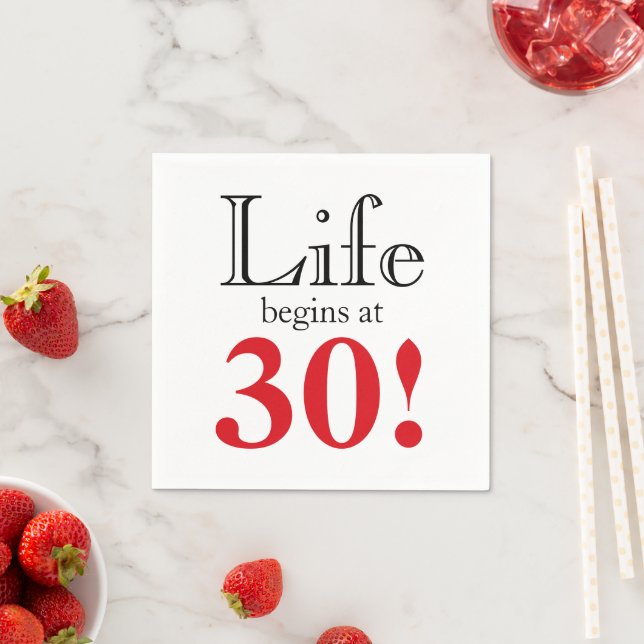 Life begins at 30 cherry red and black cool retro  napkins (Insitu)