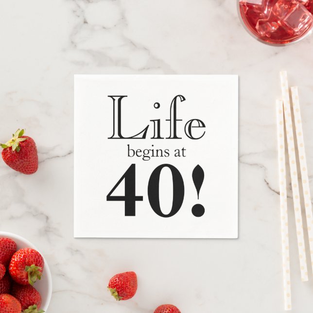 Life begins at 40 black cool retro graphic font  napkins (Insitu)