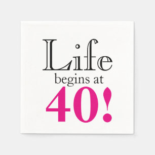 Life begins at 40 pink black retro graphic napkins