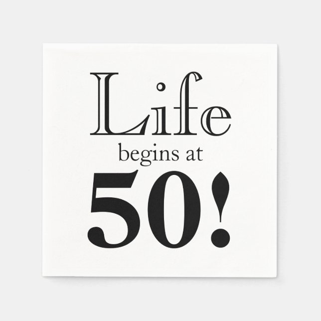 Life begins at 50 black cool retro napkins (Front)