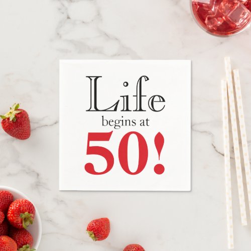 Life begins at 50 cherry red and black retro cool  napkins