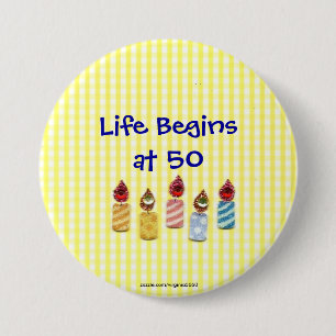 "Life Begins at 50" Colorful Birthday Candles Pin