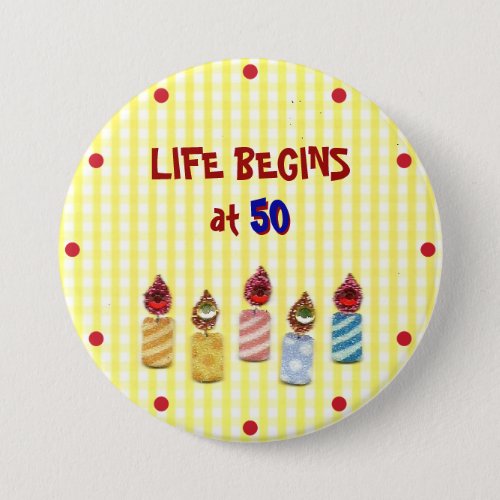 Life Begins at 50 Colorful Birthday Candles Pin