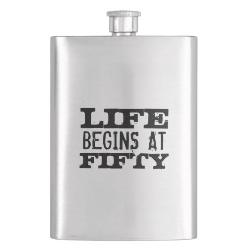 Life begins at 50 funny 50th Birthday drink flask