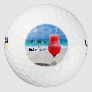 Life Begins at Retirement, Frosty Drink on Beach Golf Balls