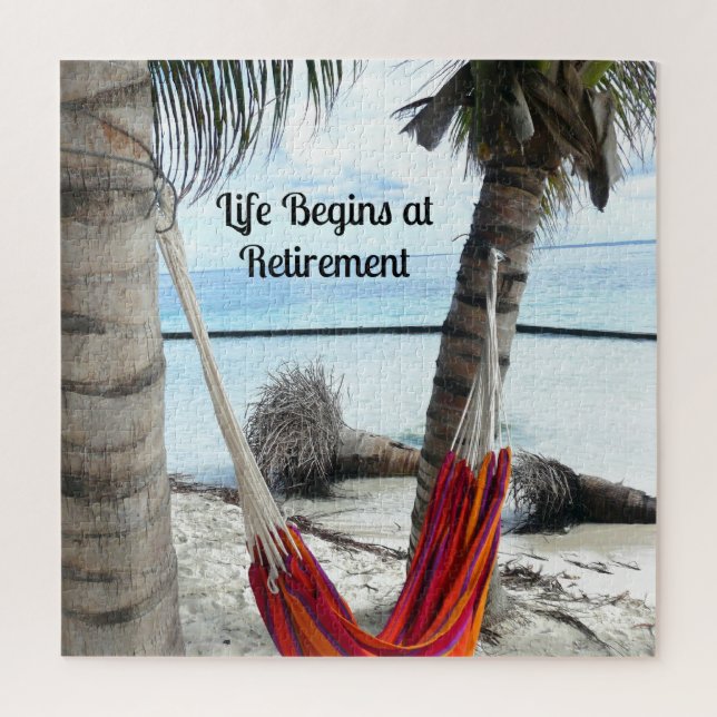 Life Begins at Retirement...Hammock at the Beach Jigsaw Puzzle (Vertical)