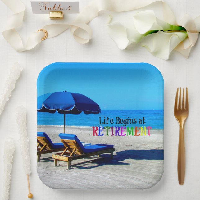 Life Begins at Retirement Paper Plates (Wedding)