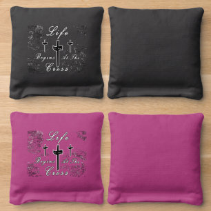 Life begins at the cross cornhole bags