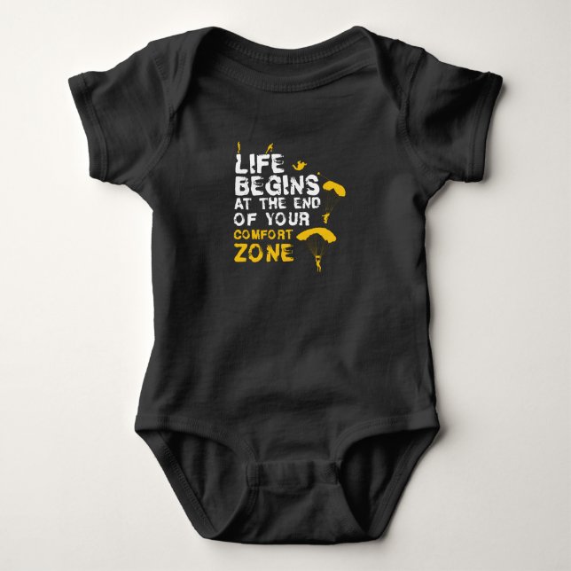 Life Begins Comfort Zone Skydiver Baby Bodysuit (Front)