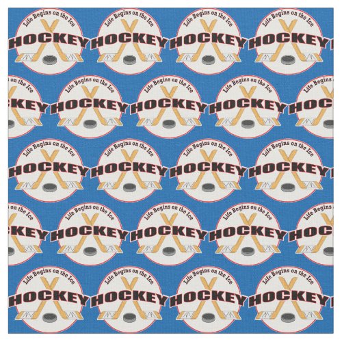 Life Begins Crossed Hockey Sticks and Puck Fabric