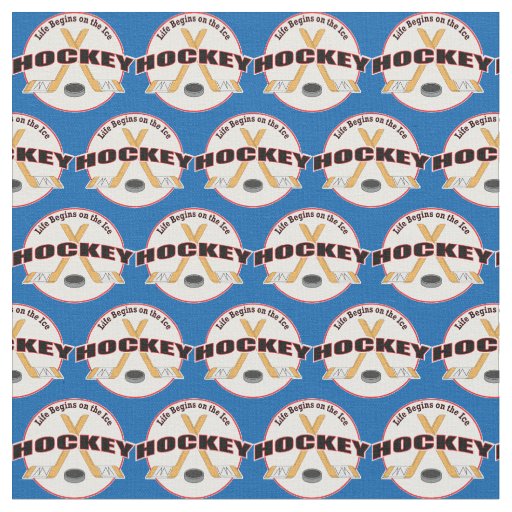 Life Begins Crossed Hockey Sticks and Puck Fabric