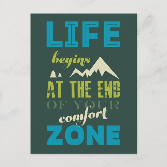 Life begins Inspirational Quote Typography Print Postcard (Front)