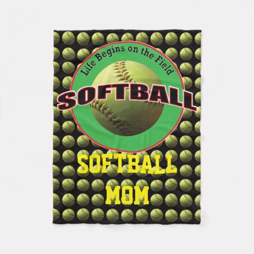 Life Begins Softball Mom Fleece Blanket