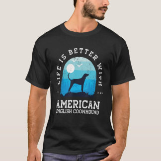 Life Better American English Coonhound Vintage Blu T-Shirt