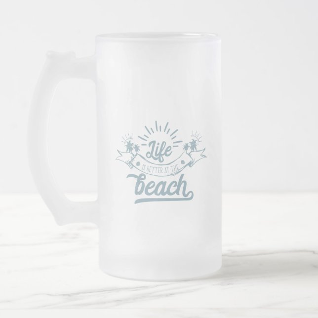 Life Better at Beach Frosted Glass Beer Mug (Left)