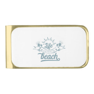 Life Better at Beach Gold Finish Money Clip