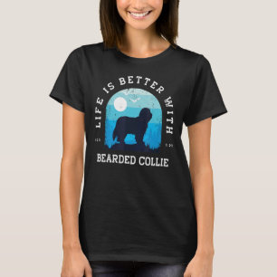 Life Better Bearded Collie Vintage Blue Dog Mom Da T-Shirt