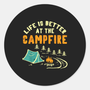 Life Better Campfire Camng Camper Boys Girl Kids M Classic Round Sticker