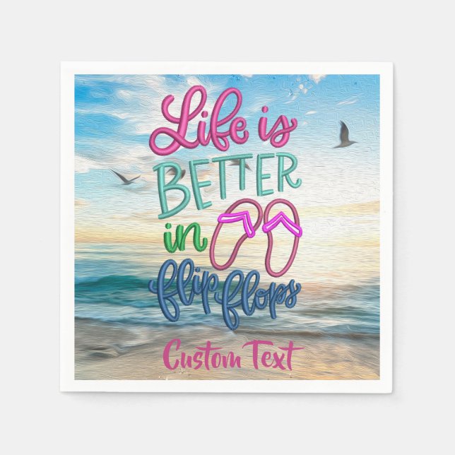 Life Better Flip Flops Quote Ocean Summer Funny  Napkins (Front)