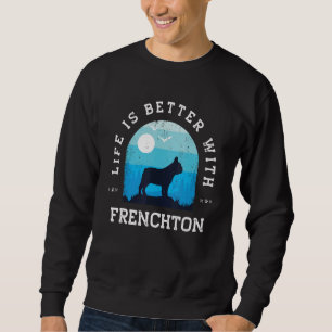 Life Better Frenchton Vintage Blue Dog Mom Dad Sweatshirt