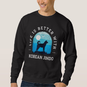 Life Better Korean Jindo Vintage Blue Dog Mom Dad Sweatshirt