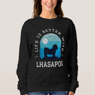 Life Better Lhasapoo Vintage Blue Dog Mom Dad Sweatshirt
