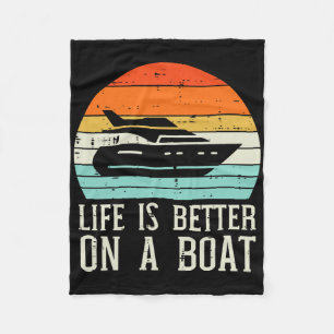Life Better On Boat Sunset Retro Yacht Captain Men Fleece Blanket