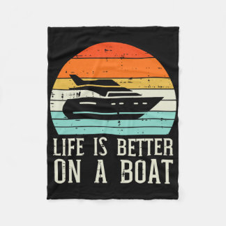 Life Better On Boat Sunset Retro Yacht Captain Men Fleece Blanket