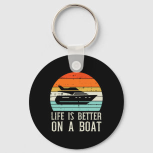 Life Better On Boat Sunset Retro Yacht Captain Men Keychain