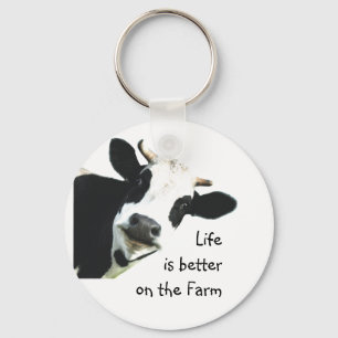 Life Better on the Farm Cow Animal Farm Fun Keychain