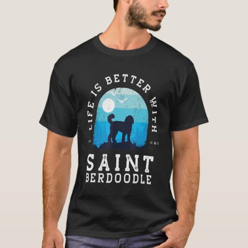 Life Better Saint Berdoodle Vintage Blue Dog Mom D T_Shirt