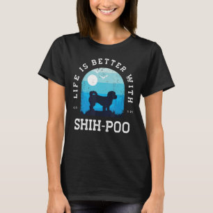 Life Better Shih Poo Vintage Blue Dog Mom Dad T-Shirt