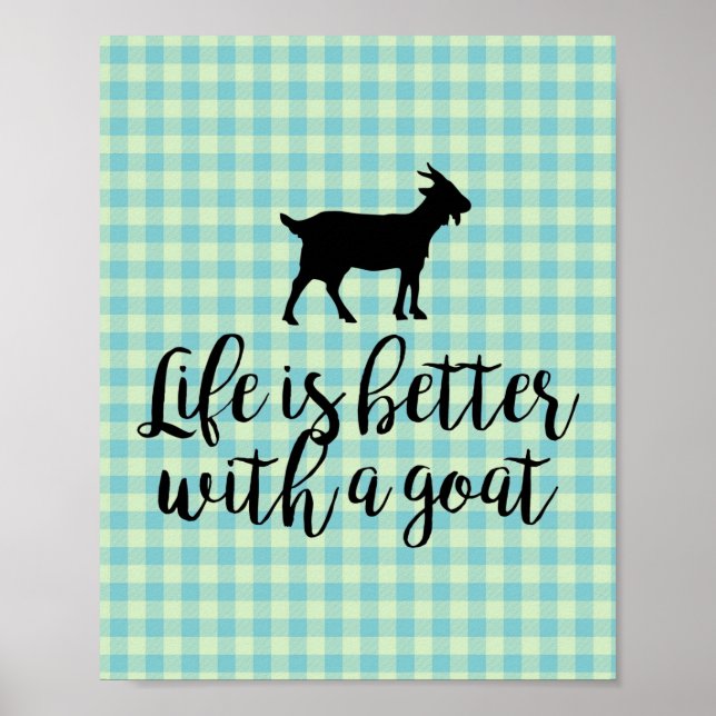 Life Better With Goat Blue Country Plaid   Poster (Front)