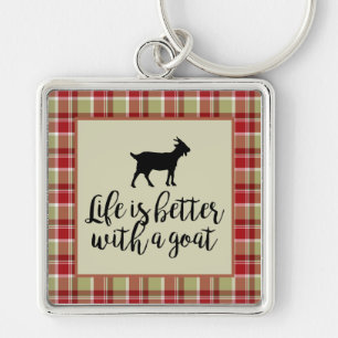 Life Better With Goat Plaid   Keychain