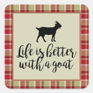 Life Better With Goat Plaid Square Sticker