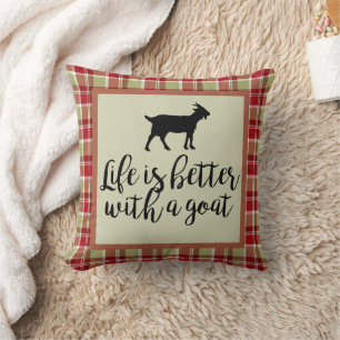 Life Better With Goat Plaid Throw Pillow
