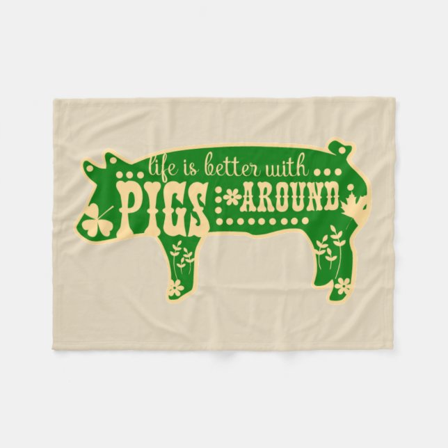 Life Better With Pigs Custom Fleece Blanket (Front (Horizontal))