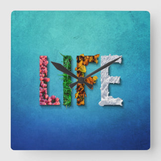 Life Blue Sky Water Fruit Food Snow Sea Square Wall Clock
