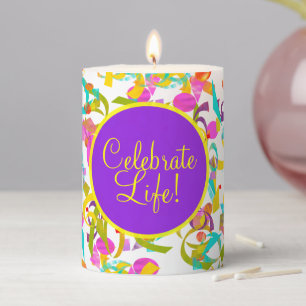Life Celebration Colorful Confetti Toss Artwork Pillar Candle