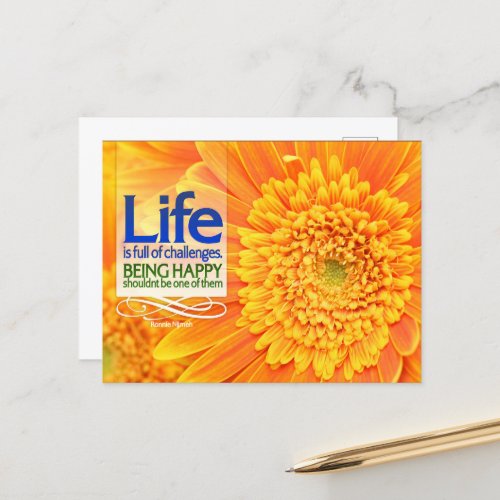 Life challenges  Happiness Inspirational Quote Postcard