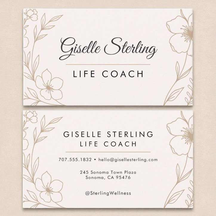 Life Coach Botanical Flowers Blush And Black Business Card