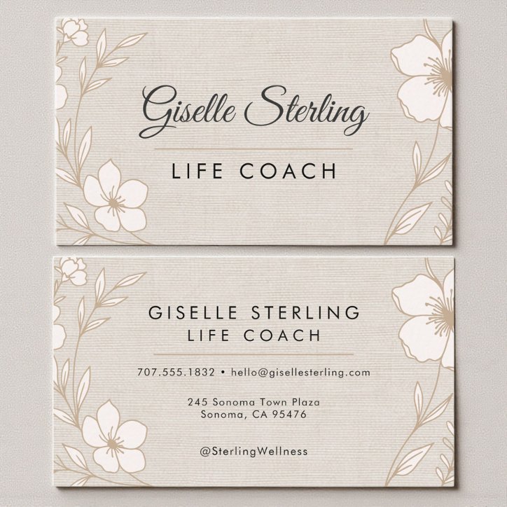 Life Coach Botanical Flowers Floral Linen Business Card