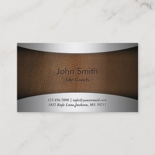 Classy Steel &amp; Leather Life Coach Business Card