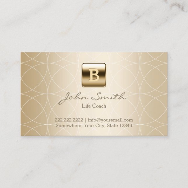 Life Coach Gold Monogram Geometric Business Card (Front)