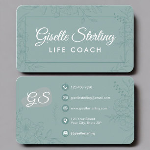 Life Coach Green Teal Floral Business Card