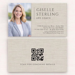 Life Coach Linen Photo QR Code Business Card