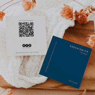 Life Coach Minimalist Blue White QR Code Square Business Card