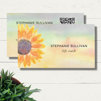 Life Coach Qr Code Watercolor Business Card by SewMosaic at Zazzle