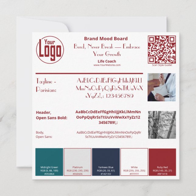 Life Coach Red & White Brand Mood Board Card (Front)