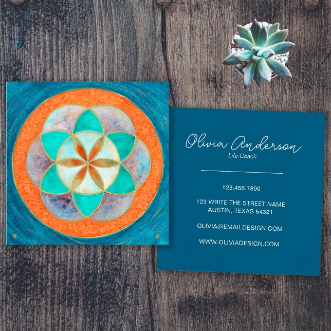 Life Coach Seed Of Life  Square Business Card (Front and Back)